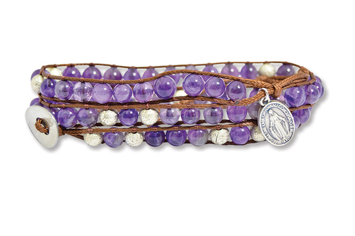 Bracciale Rosario Ametista con Medaglia Miracolosa- 3 giri