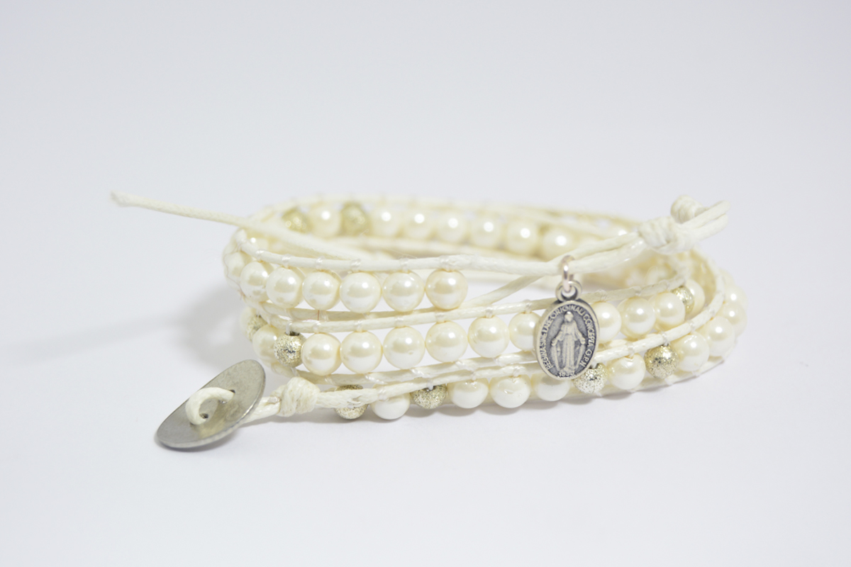 Bracciale Rosario Madreperla con Medaglia Miracolosa- 3 giri
