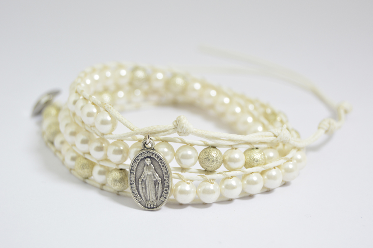 Bracciale Rosario Madreperla con Medaglia Miracolosa- 3 giri