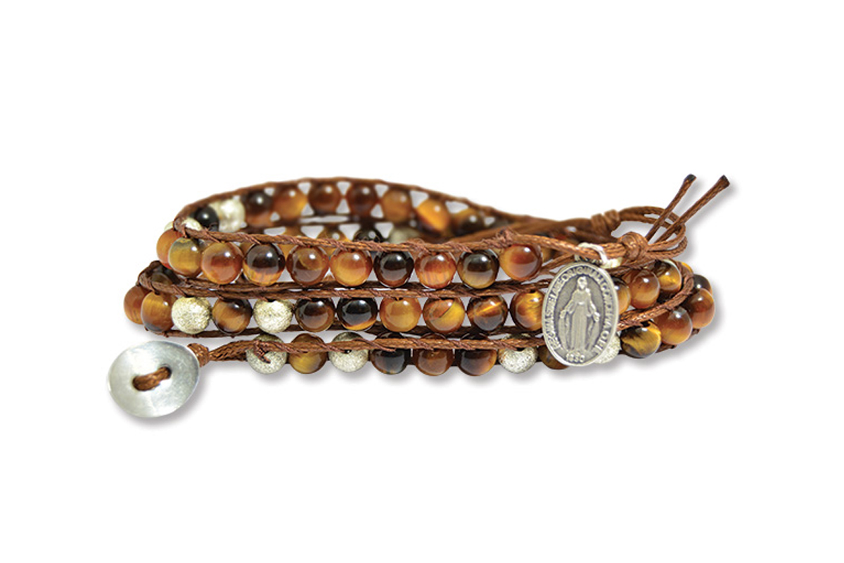 Bracciale Rosario Occhio di Tigre con Medaglia Miracolosa- 3 giri