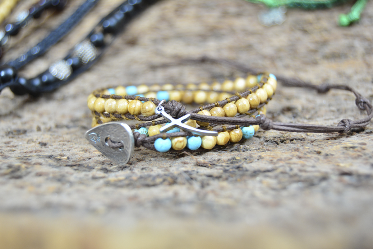Bracciale Rosario Legno Ulivo e Turchese - 3 giri