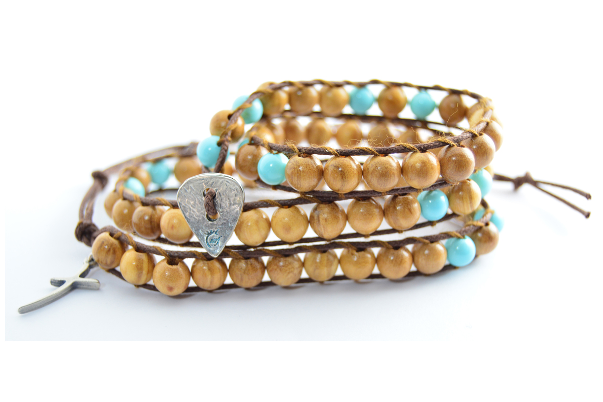 Bracciale Rosario Legno Ulivo e Turchese - 3 giri