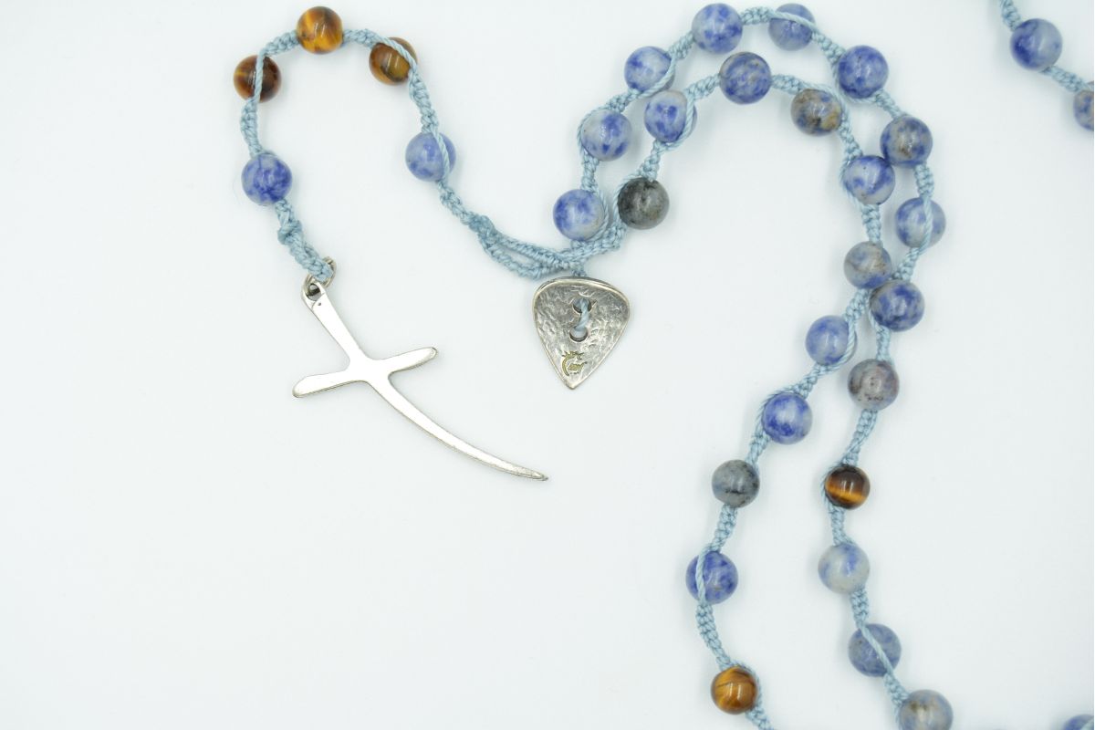 Corona rosario pietra tonda Sodalite e Occhio di tigre 6 mm