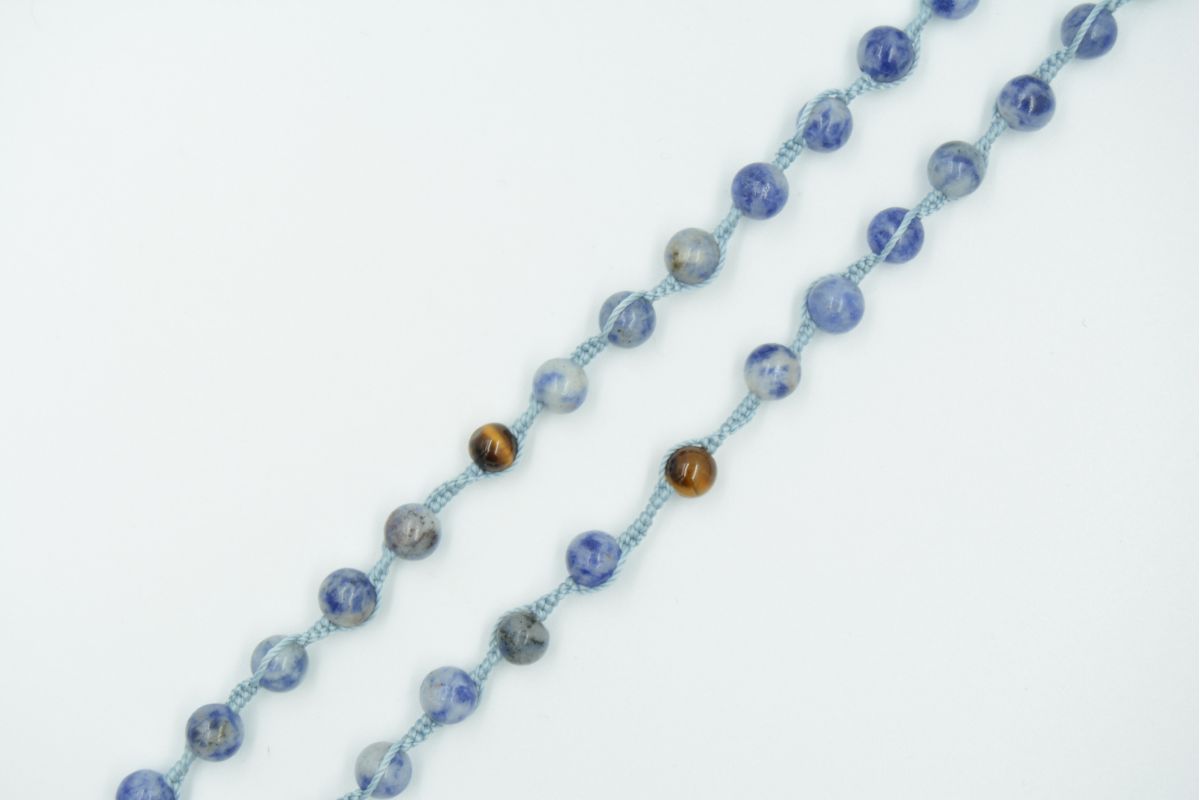 Corona rosario pietra tonda Sodalite e Occhio di tigre 6 mm