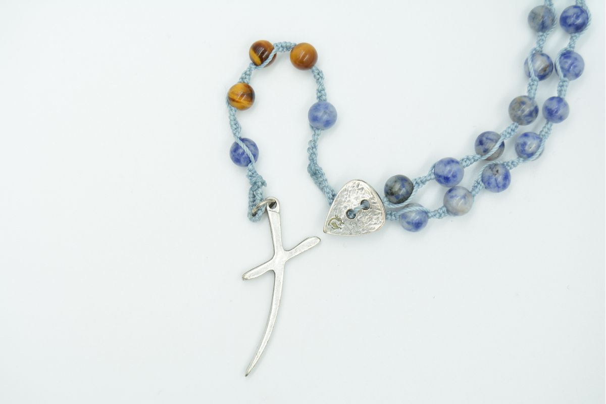 Corona rosario pietra tonda Sodalite e Occhio di tigre 6 mm