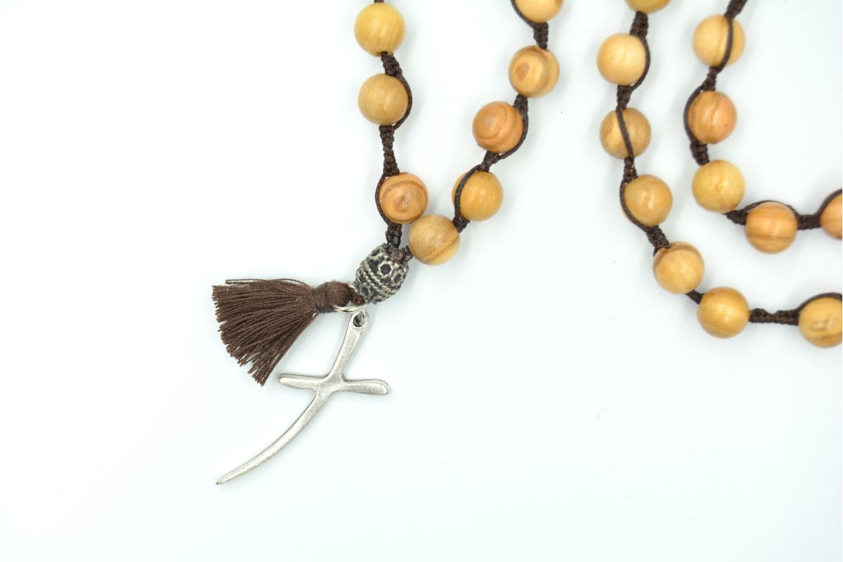 Collana rosario in legno ulivo naturale 8 mm Croce Melaeffe