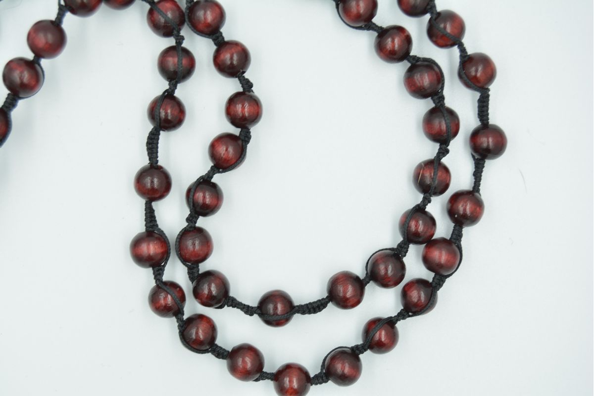 Collana rosario in legno faggio col. palissandro 8 mm Croce Melaeffe