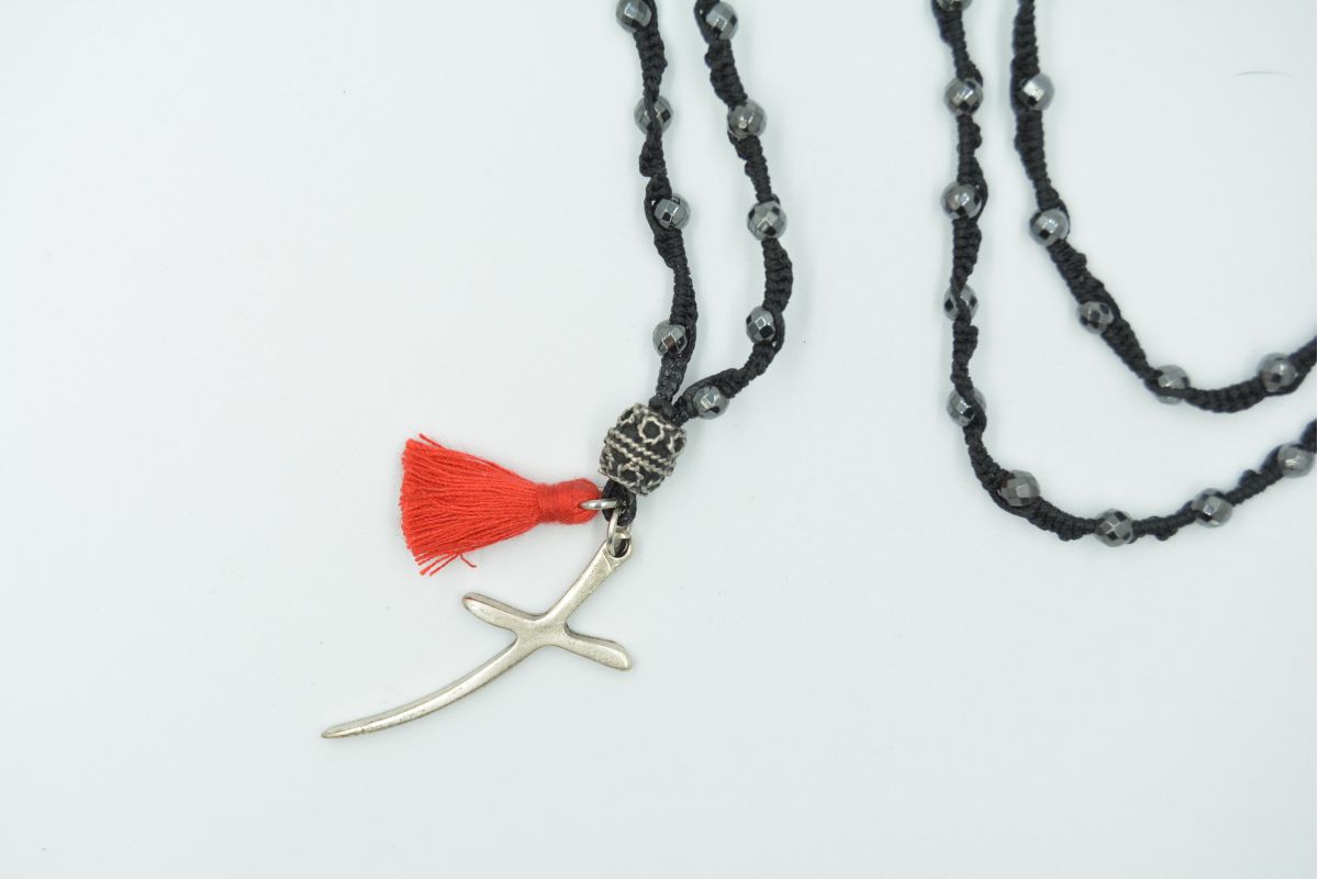 Collana rosario in pietra ematite sfaccettata 4 mm Croce Melaeffe