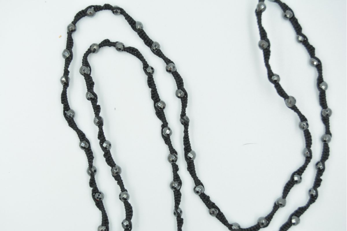 Collana rosario in pietra ematite sfaccettata 4 mm Croce Melaeffe