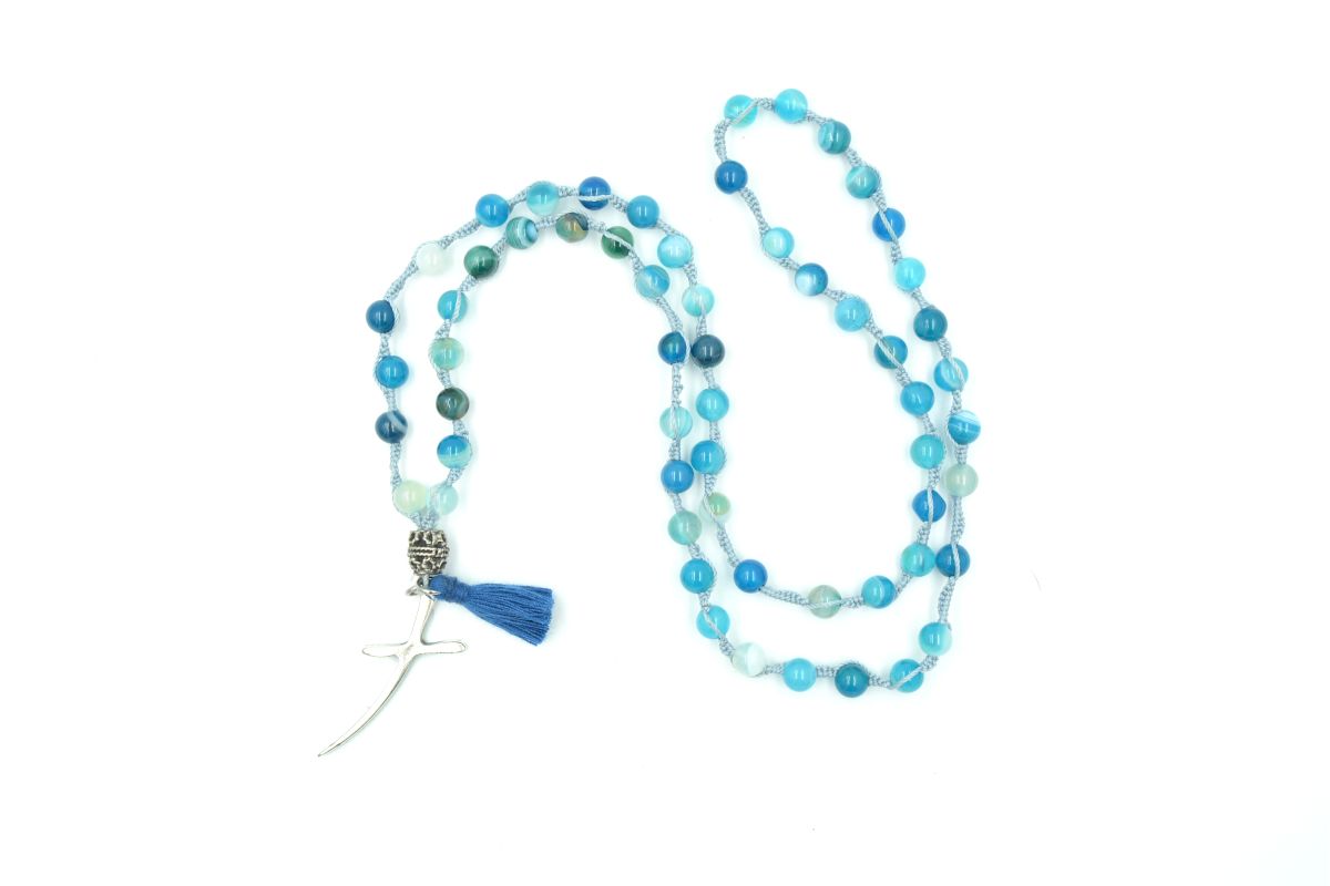 Collana rosario in pietra agata profondo cielo 6 mm Croce Melaeffe