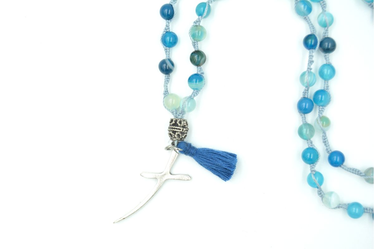 Collana rosario in pietra agata profondo cielo 6 mm Croce Melaeffe