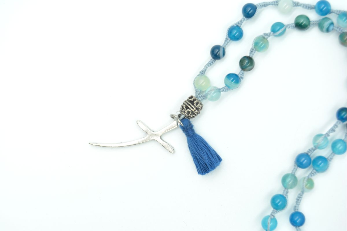 Collana rosario in pietra agata profondo cielo 6 mm Croce Melaeffe