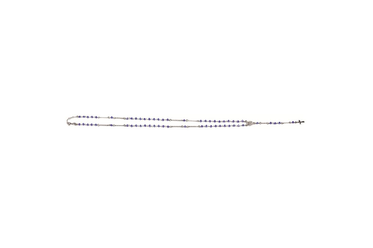 Corona rosario blu con grani in Swarovski e crocera Medaglia Miracolosa - 3 mm