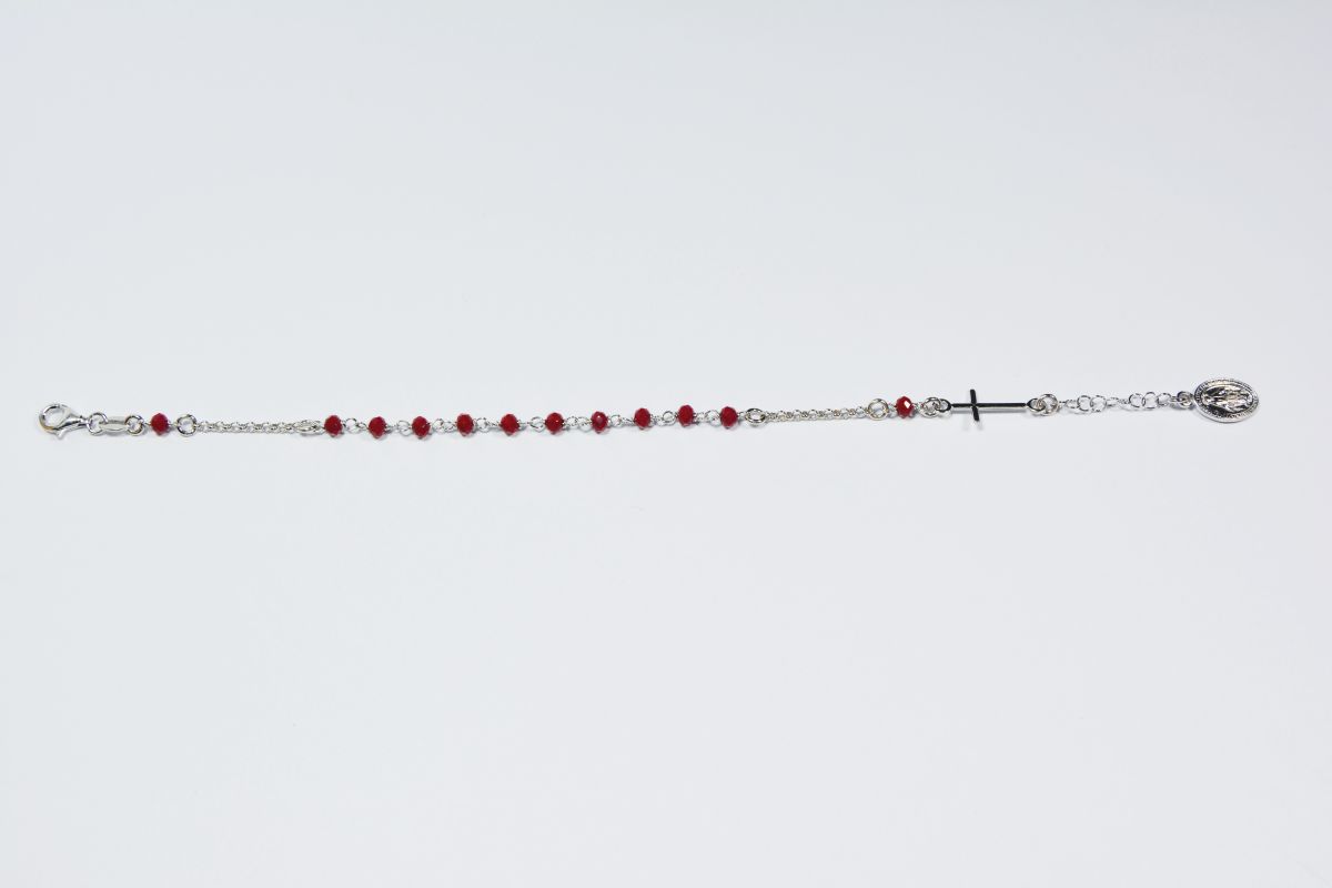 Bracciale decina D&G rosso con grani in Swarovski e Medaglia Miracolosa